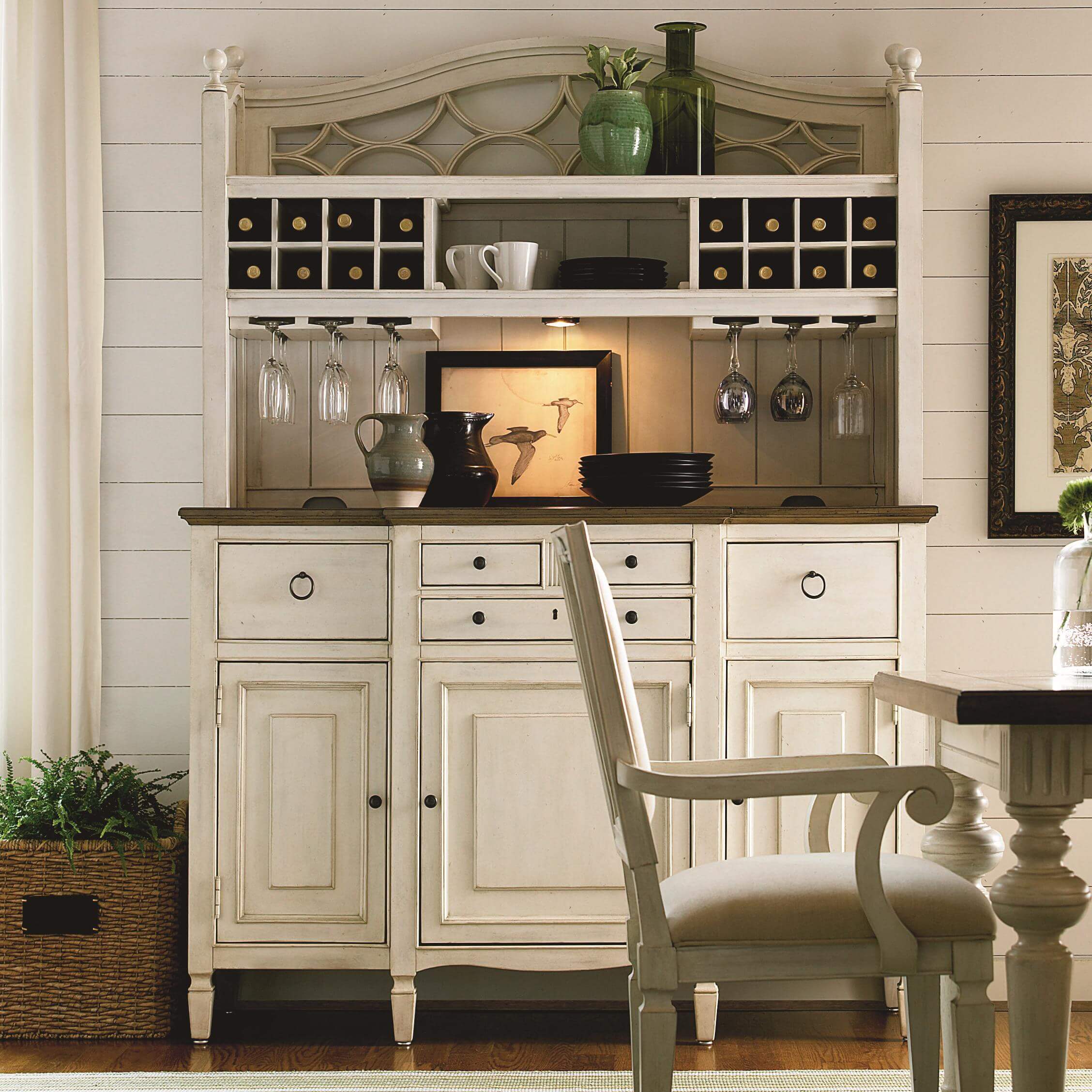 Utilize Hutch Storage for Wine Racks and Glass Holders