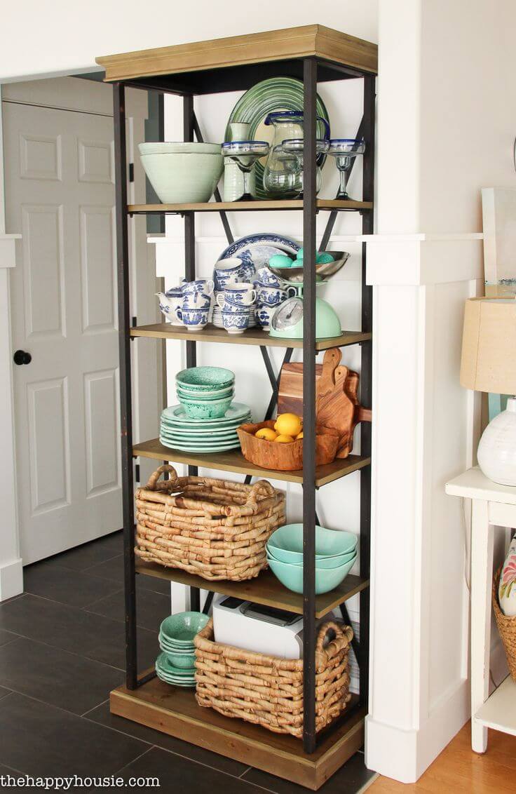 Conceal Small Appliances and Linens in Woven Baskets