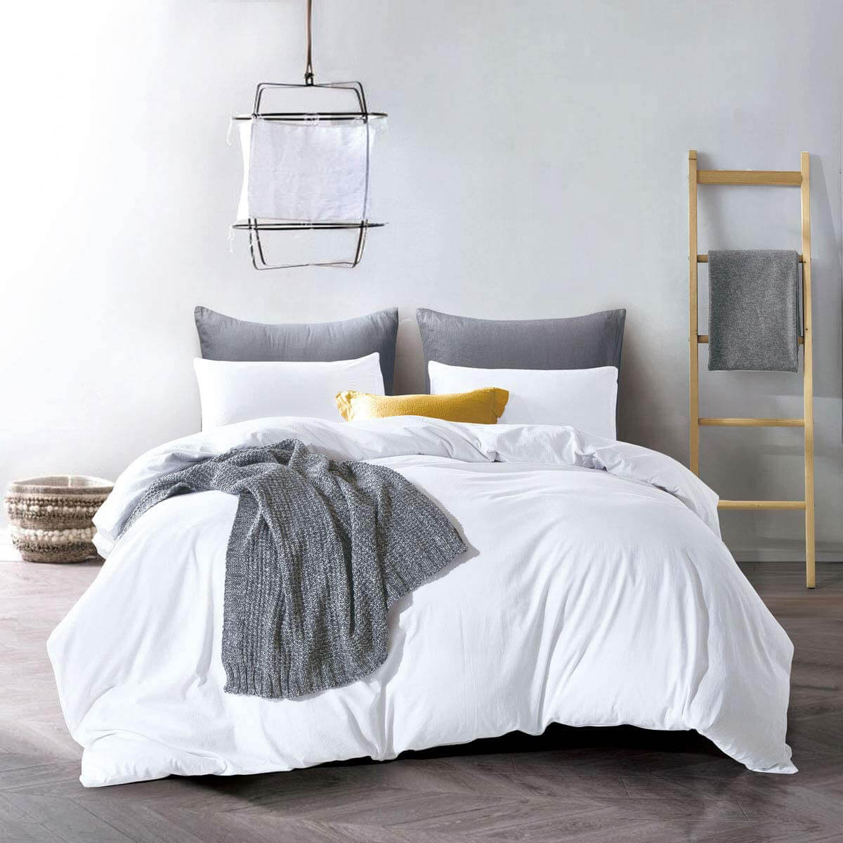 White Duvet Cover With Mustard Accent Pillow