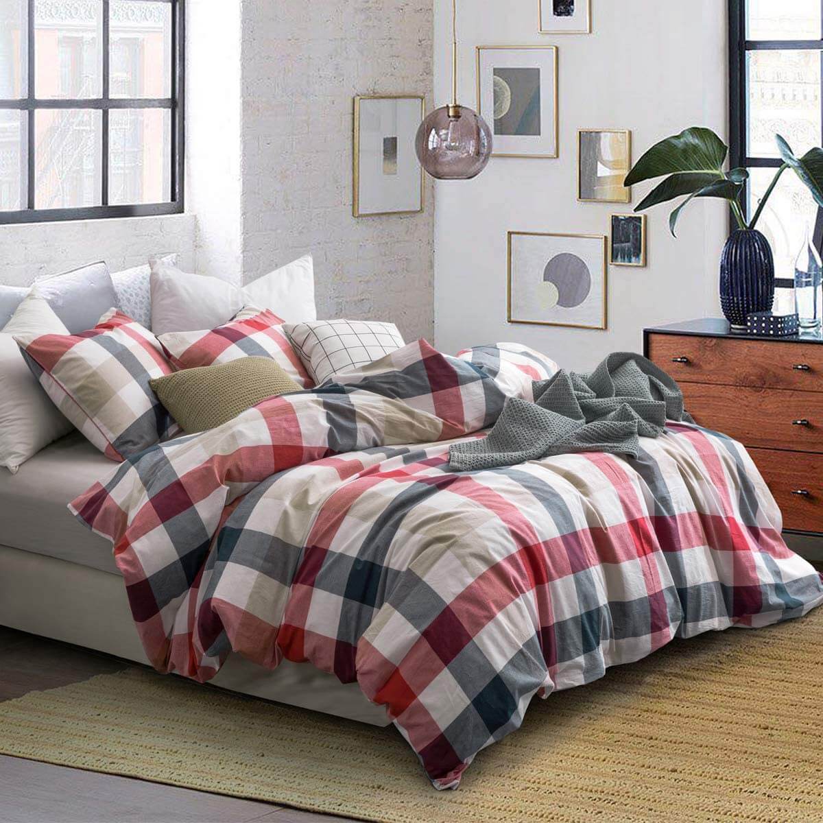 Red, White, and Blue Plaid Duvet Cover for a Classic Look