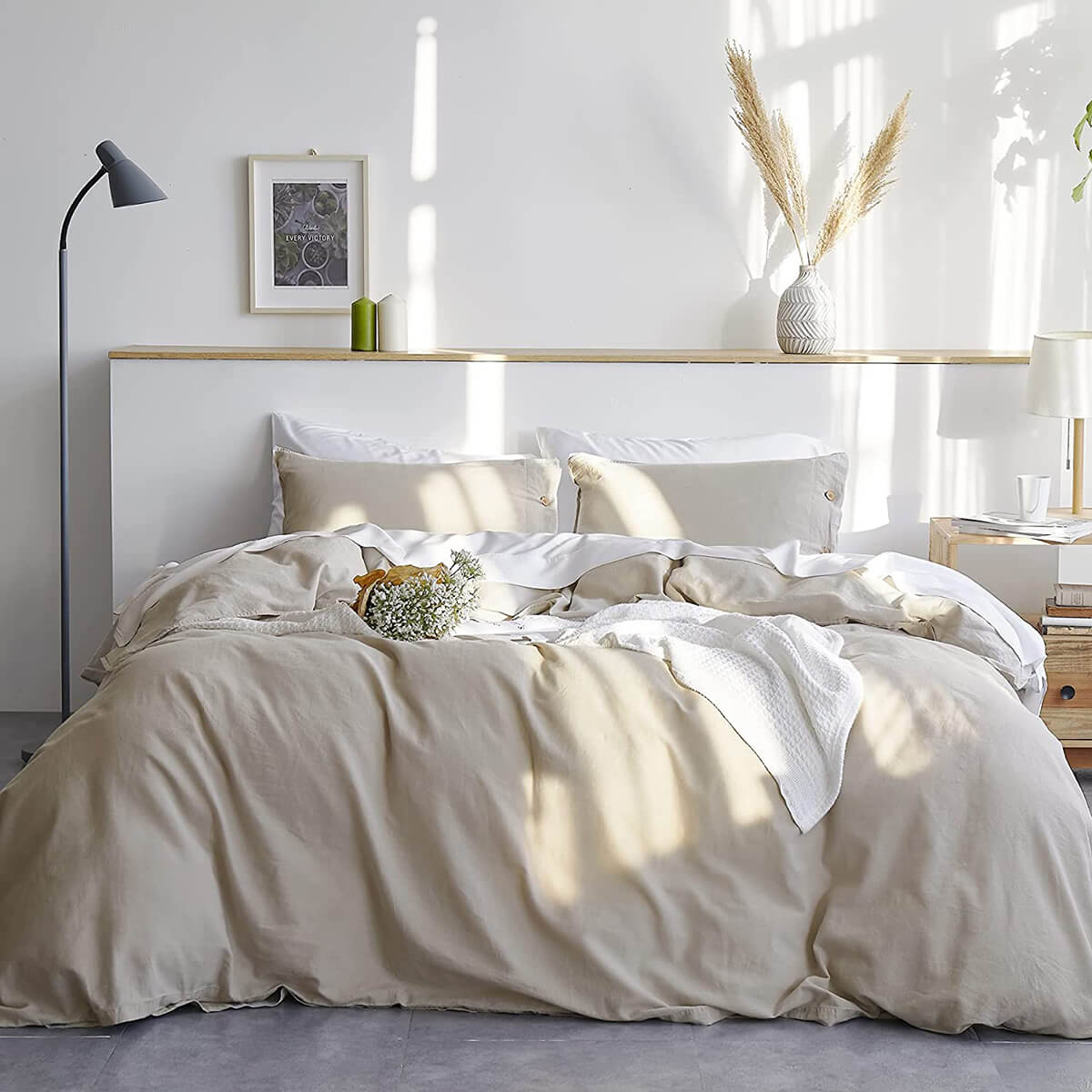 Neutral Linen Duvet Cover With Layered Textures