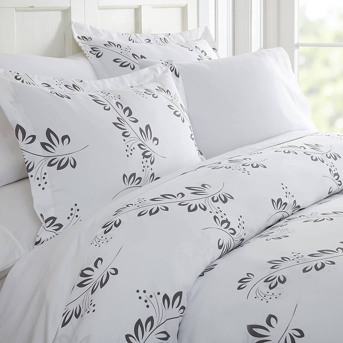 White Duvet Cover With Dark Floral Pattern