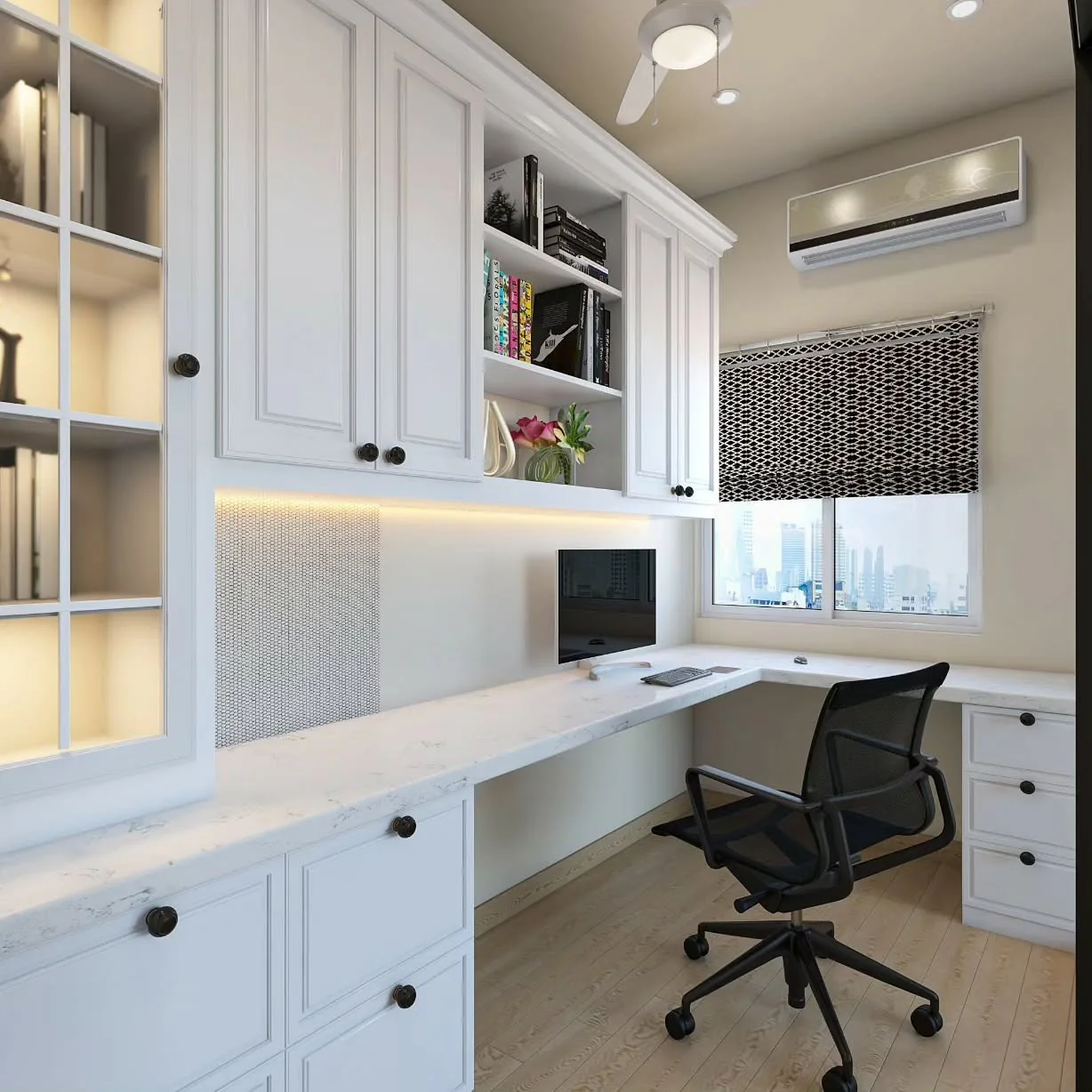 Built-in Cabinetry Creates an Expansive L-Shaped Desk