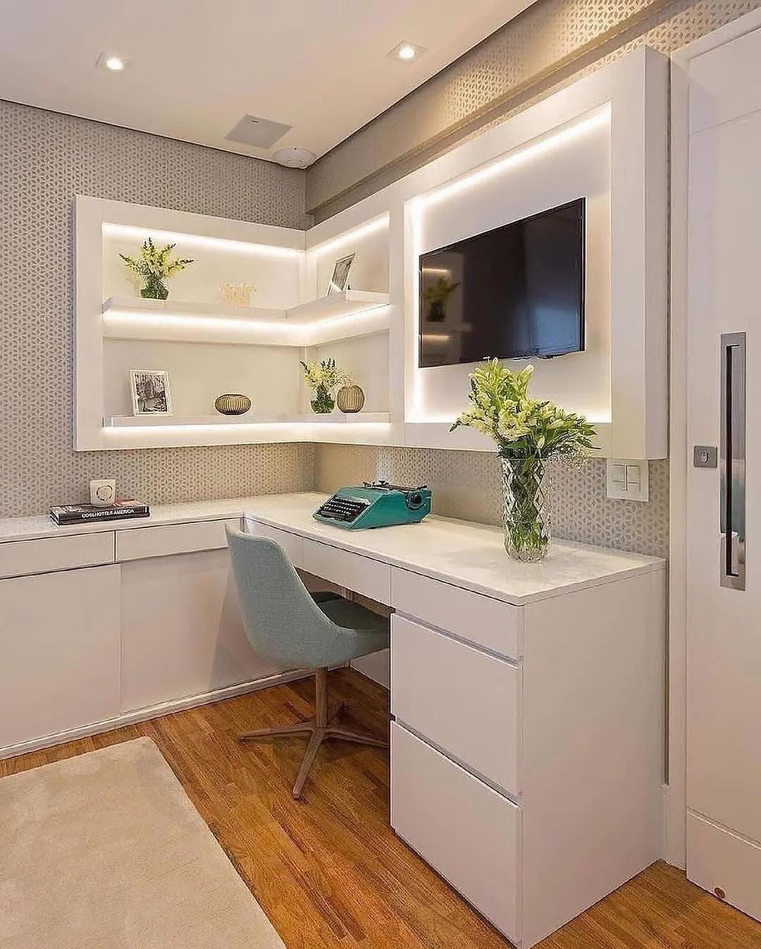 Illuminated Recessed White Shelving
