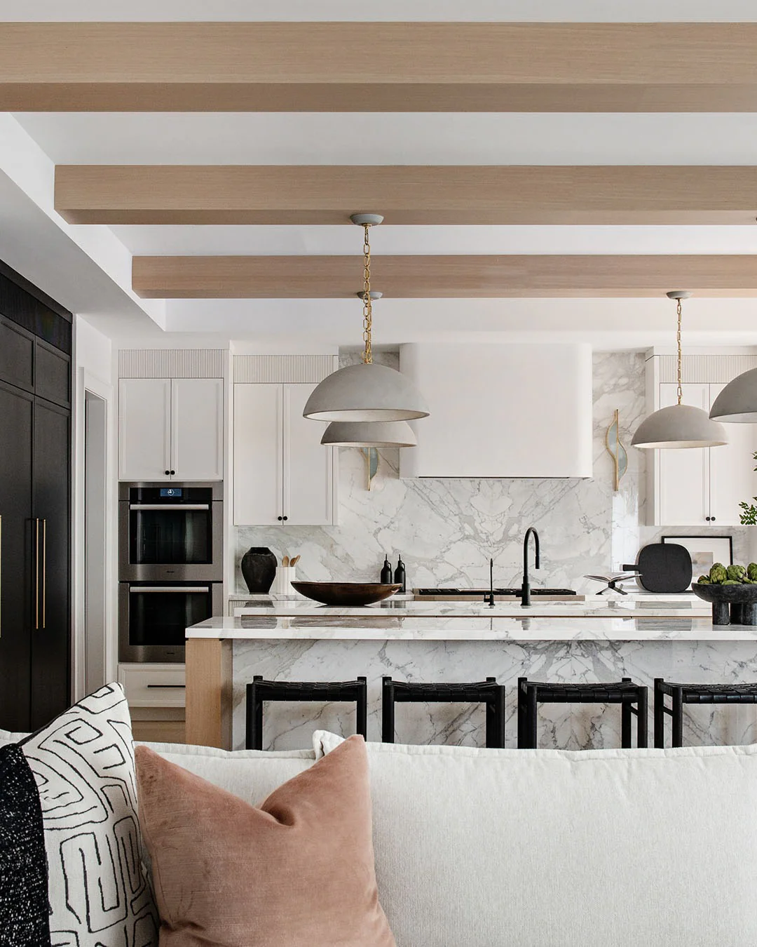 Marble Slab Backsplash with Waterfall Edge