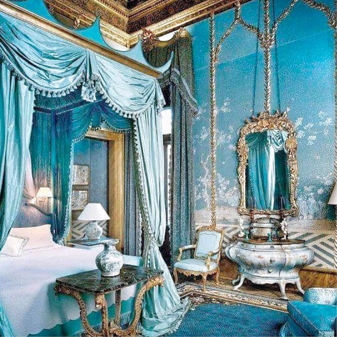 Ornate Gold Mirror Frames Sky Blue Chinoiserie Wall