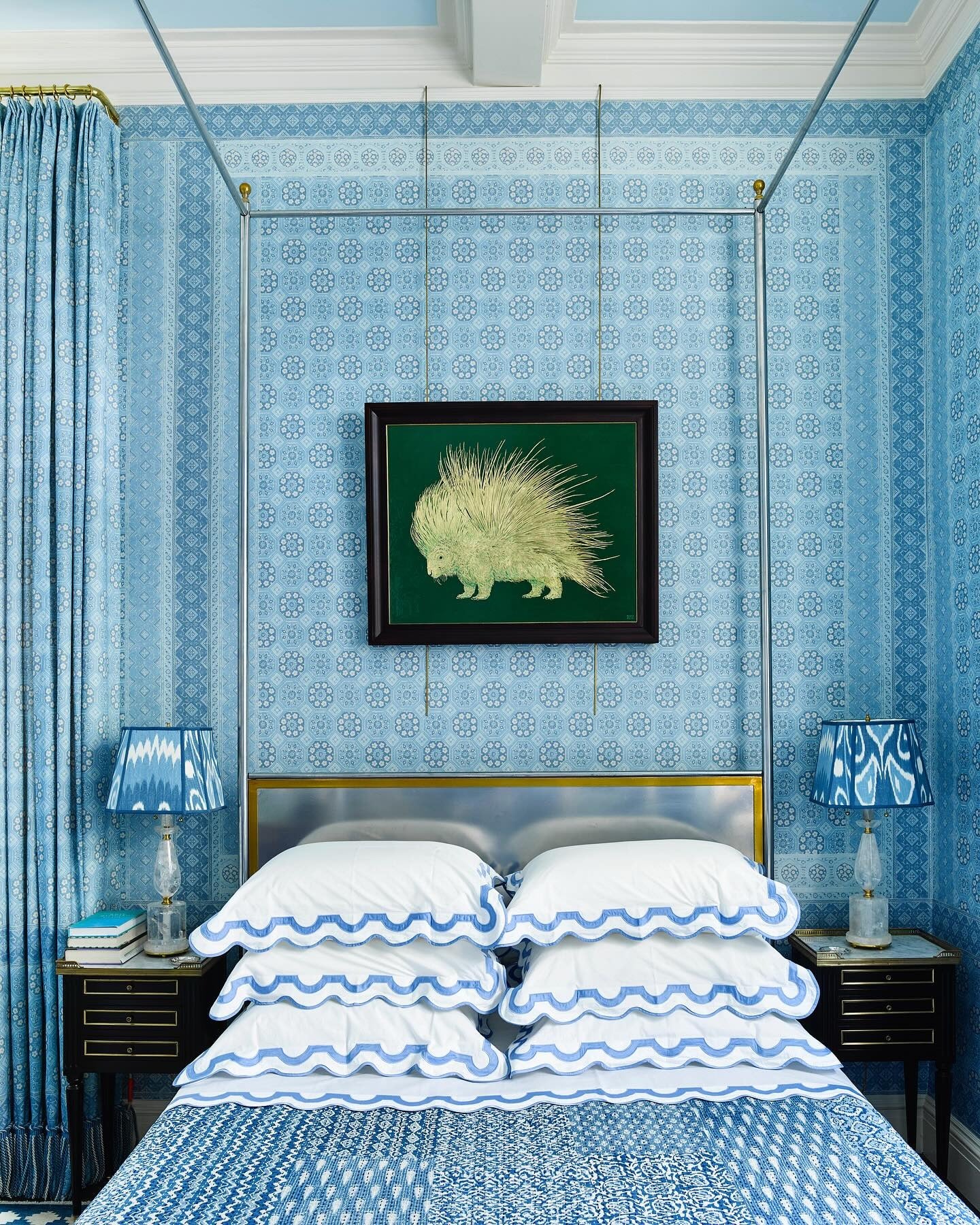 Gold Porcupine Art Adds Whimsical Focal Point Above Bed