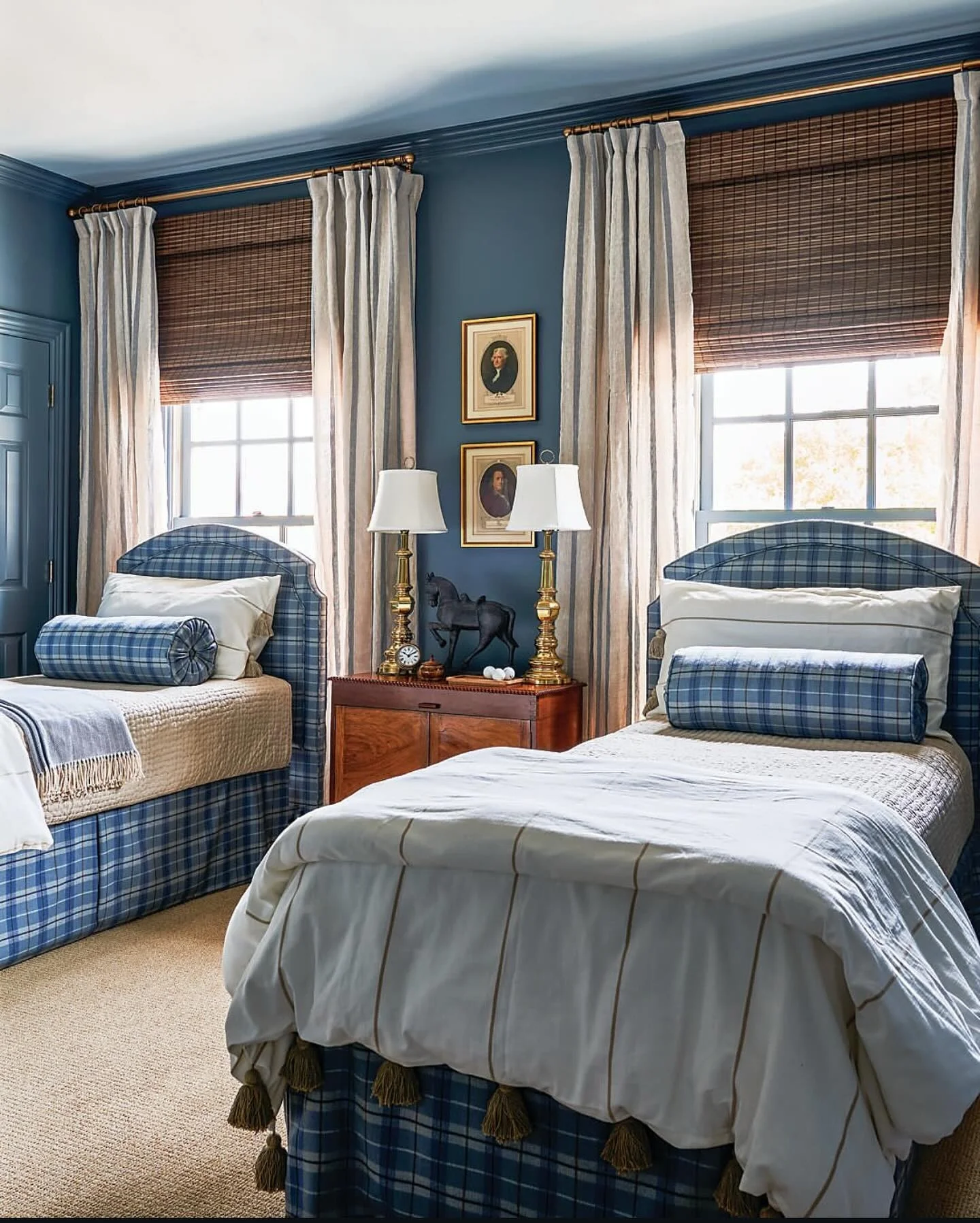 Blue Plaid Bed Skirts Get Tassel Trim for a Polished Look