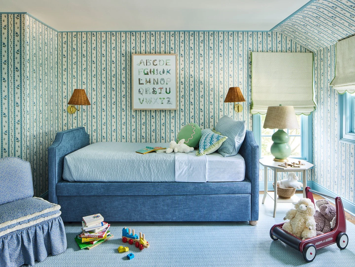 Vertical Blue and White Stripes Add Depth to Walls