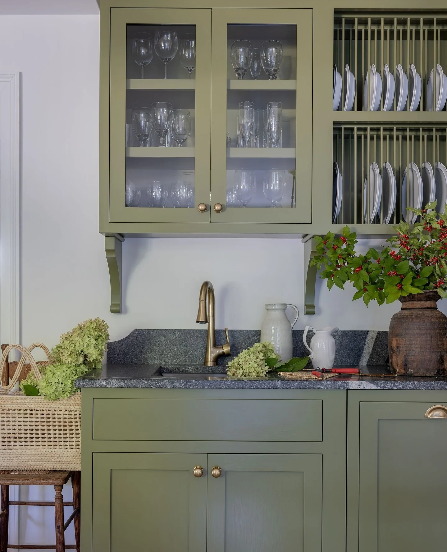 Sage Green Plate Rack Cabinet for Display