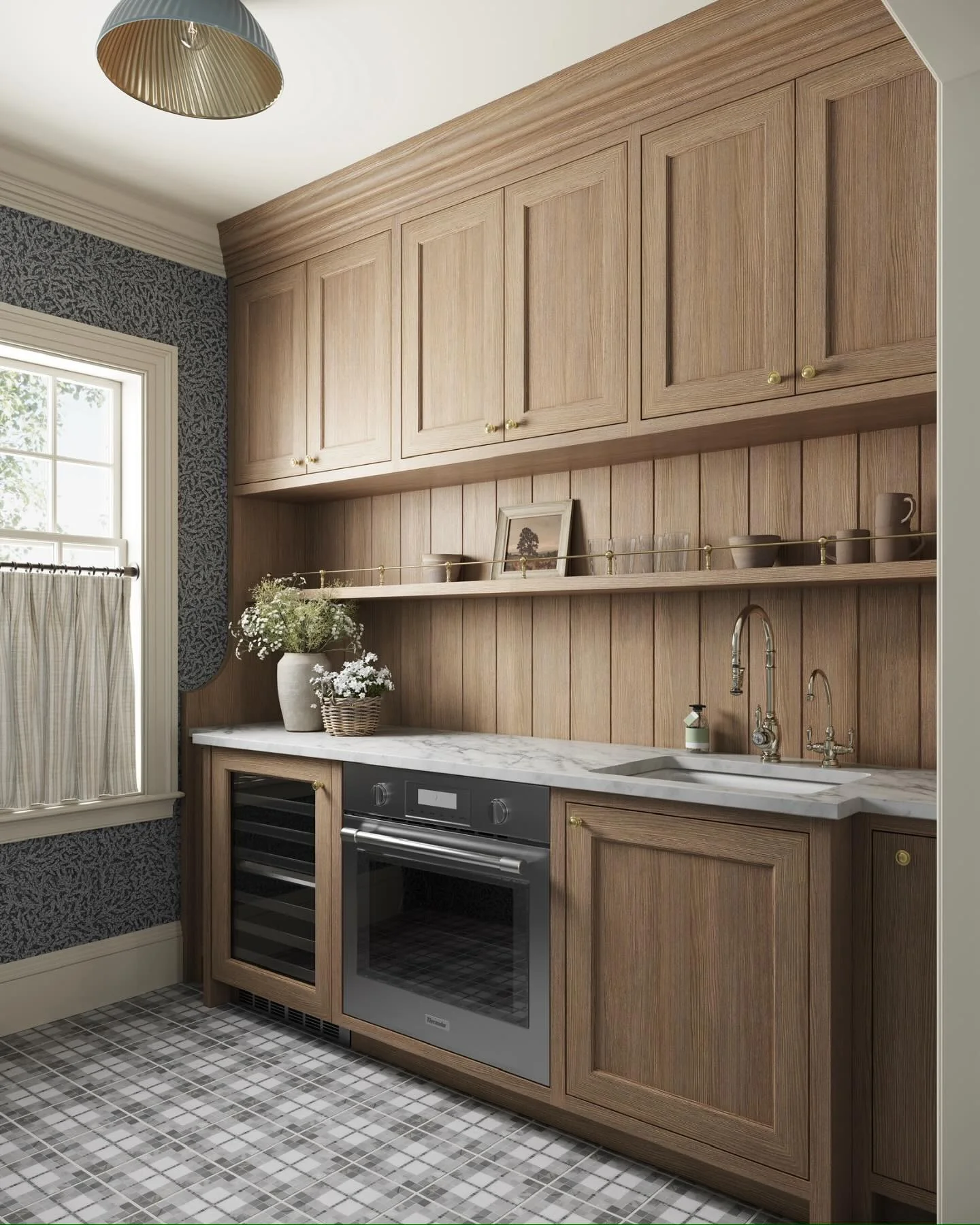 Wood Paneled Walls Create a Cozy Nook for Shelving