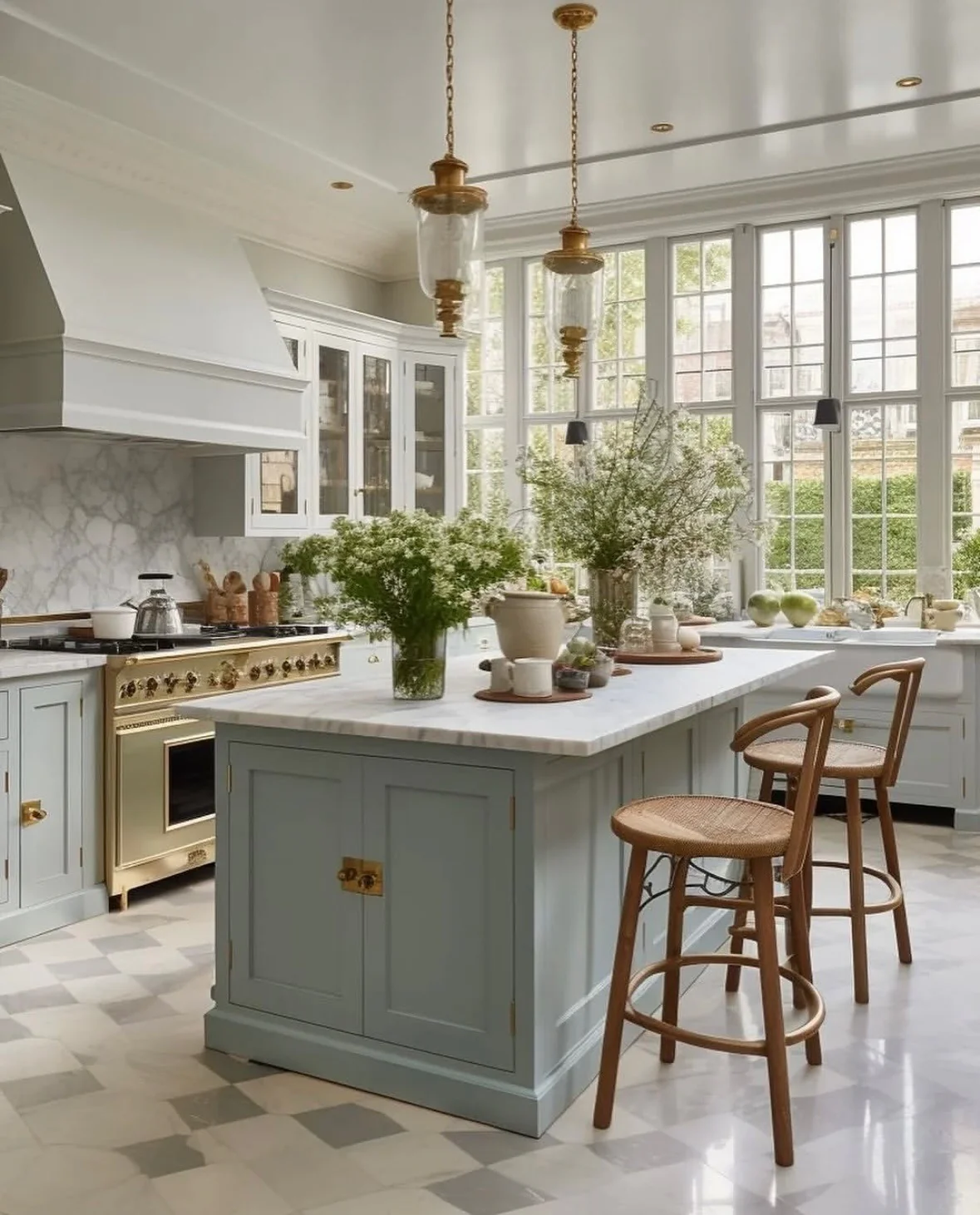Refine a Rustic Island with Brass Hardware