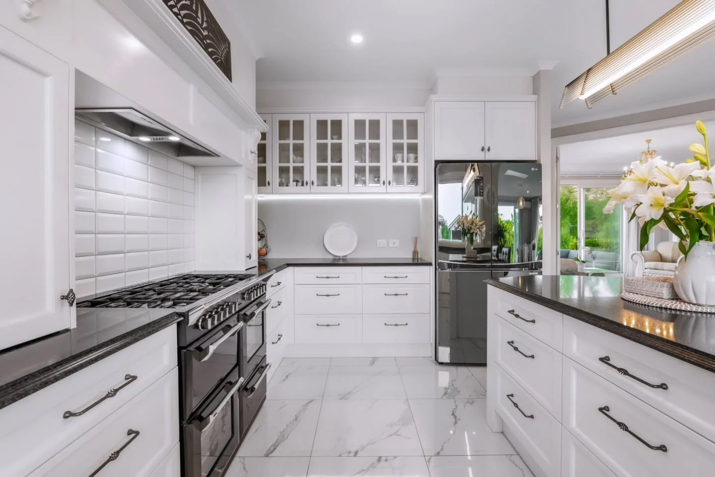 White Subway Tile Backsplash with Raised Grout Lines