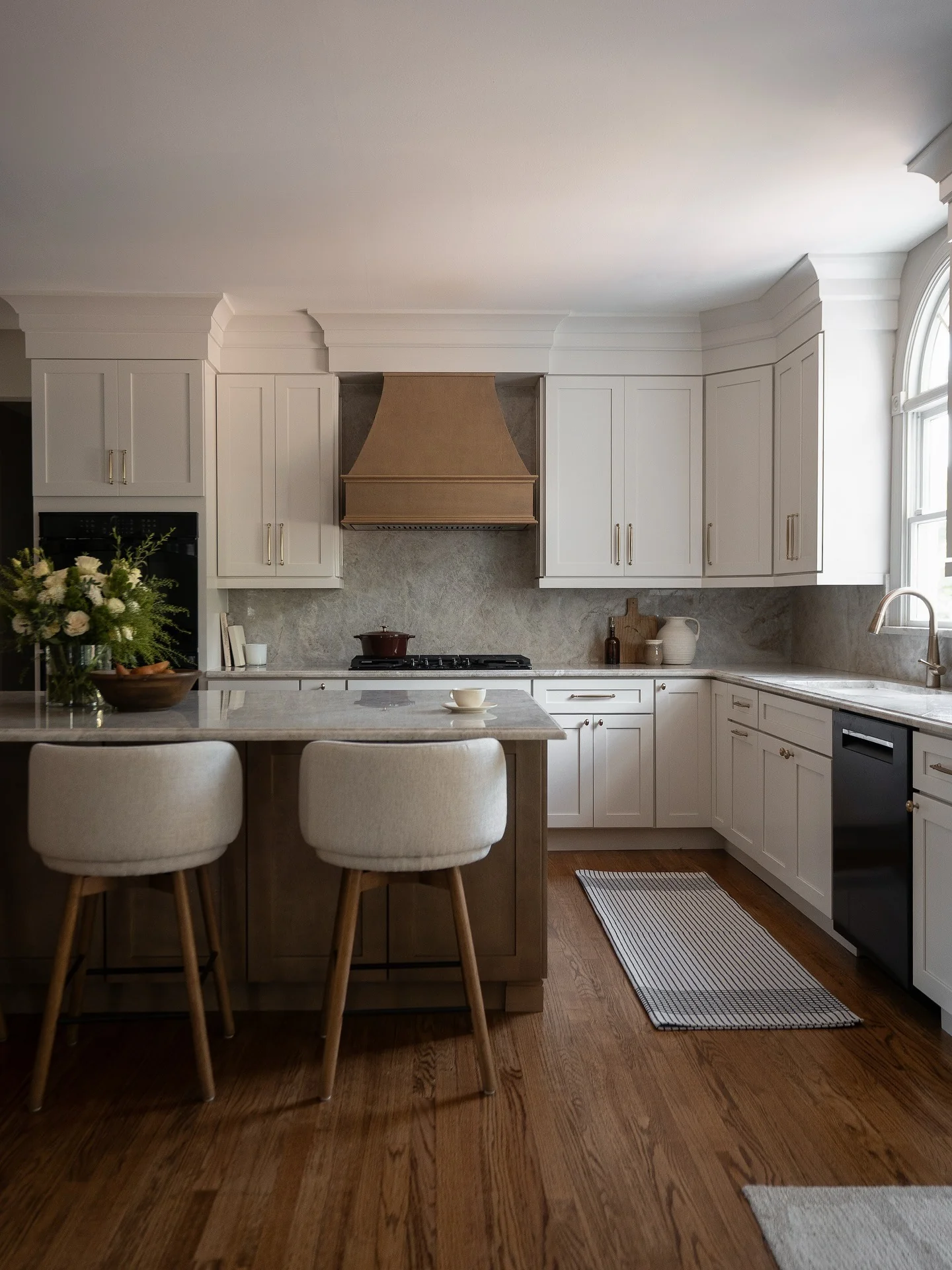 Ornate Crown Molding Adds Architectural Detail Above Cabinets