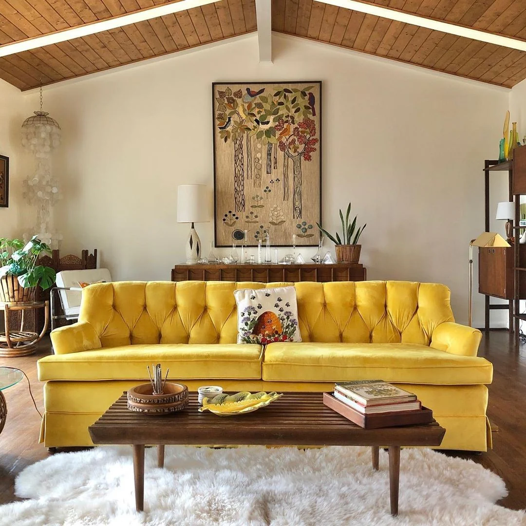 Ground Your Room with a Tufted Yellow Velvet Sofa