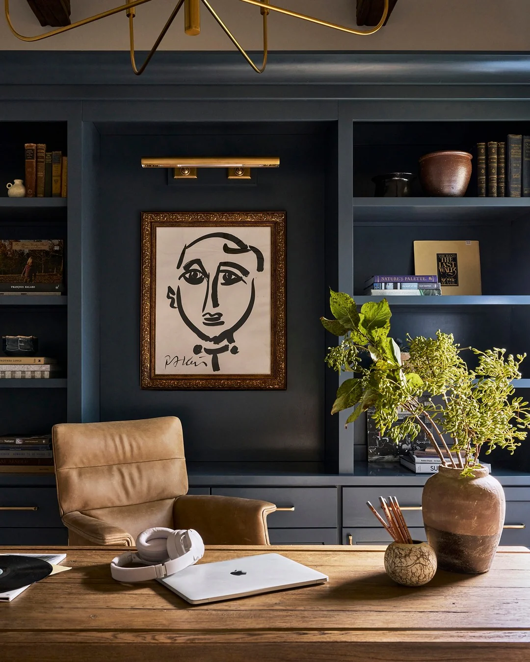 Framed Art Adds Personality to Teal Built-Ins