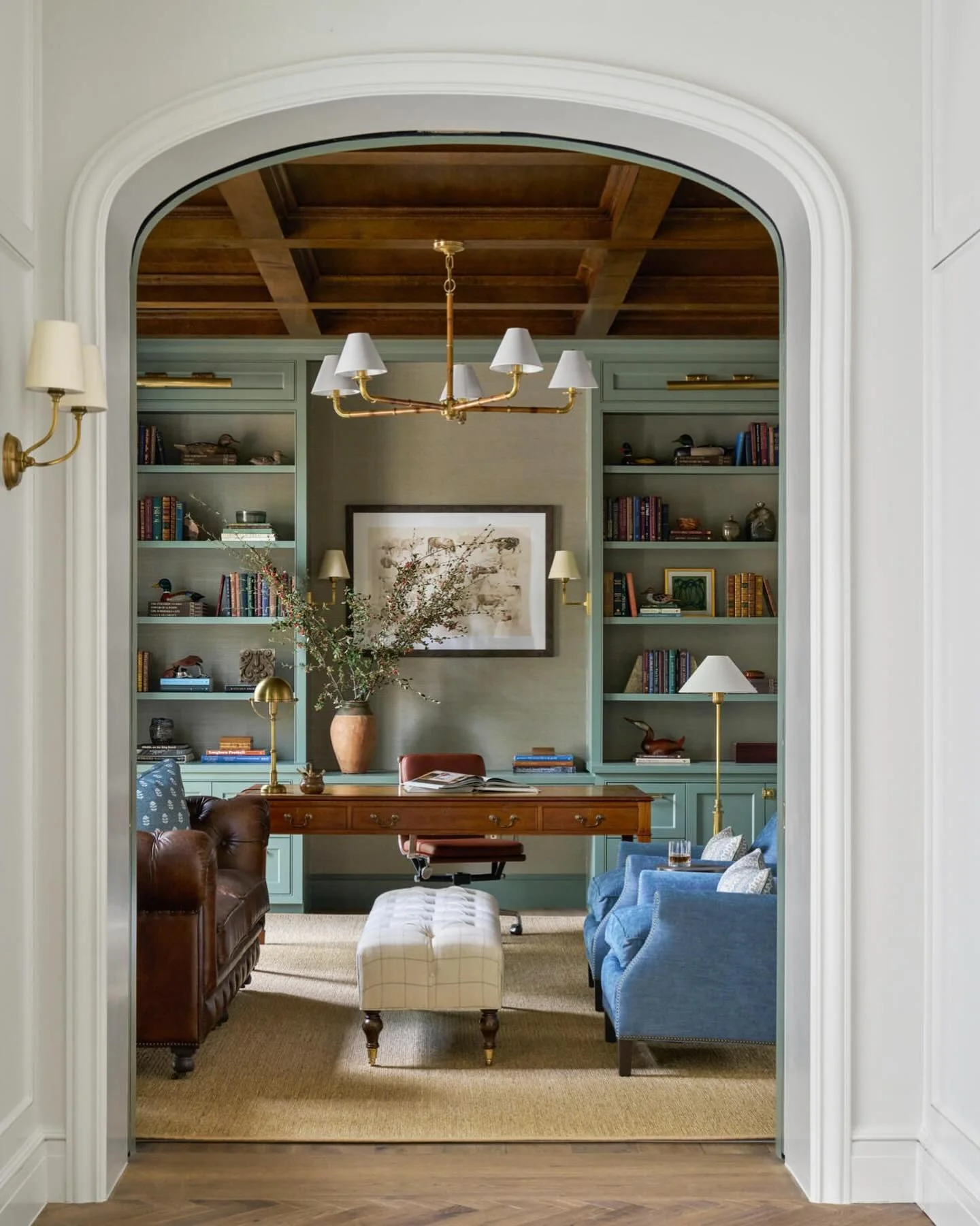 Tiered Teal Built-Ins House Books and Objects