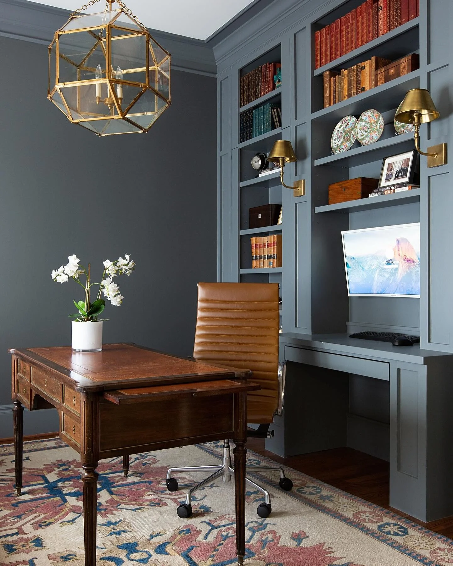 Brass Sconces Warm Up Teal Built-Ins
