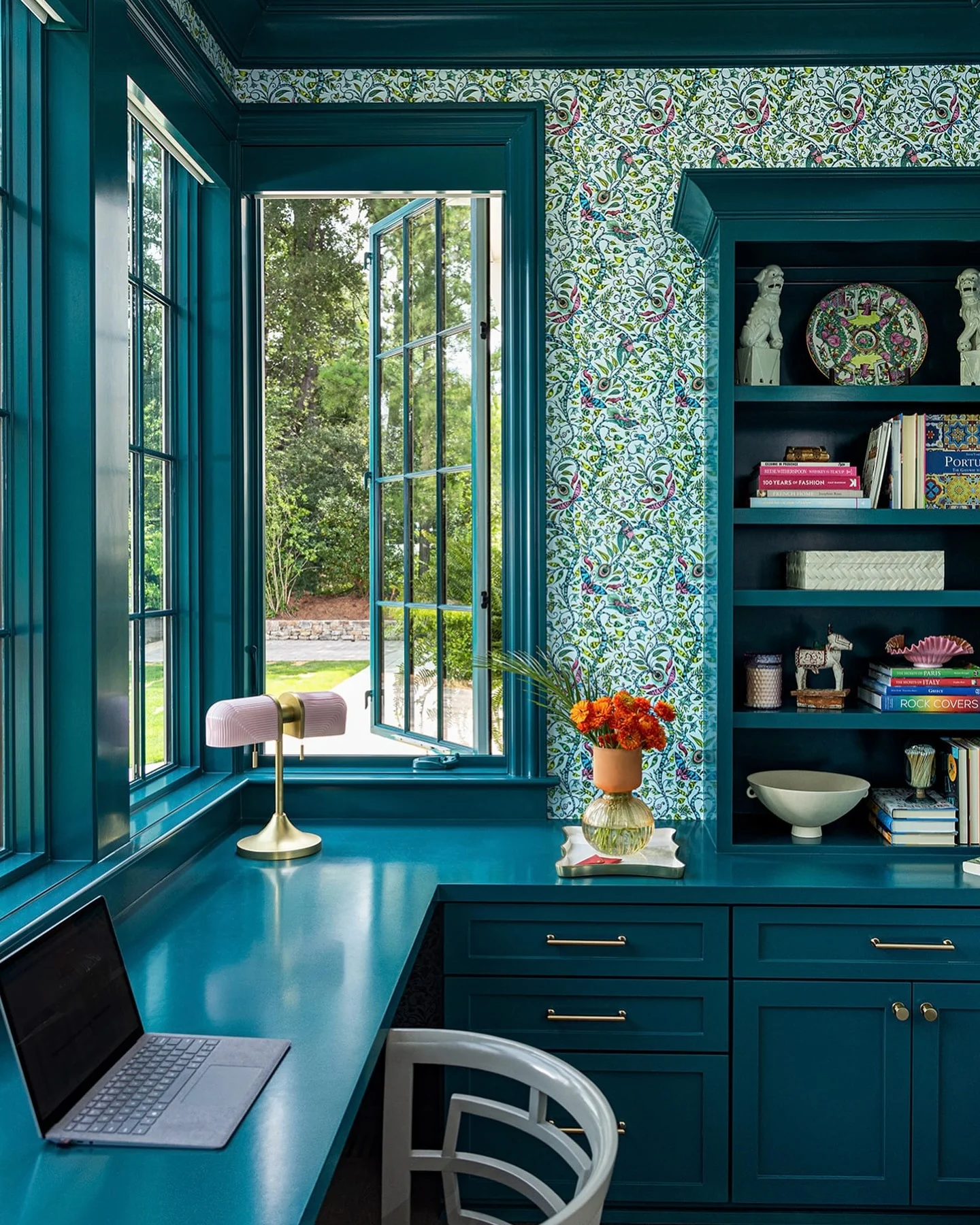 Peacock Blue Built-Ins Frame Patterned Wallpaper