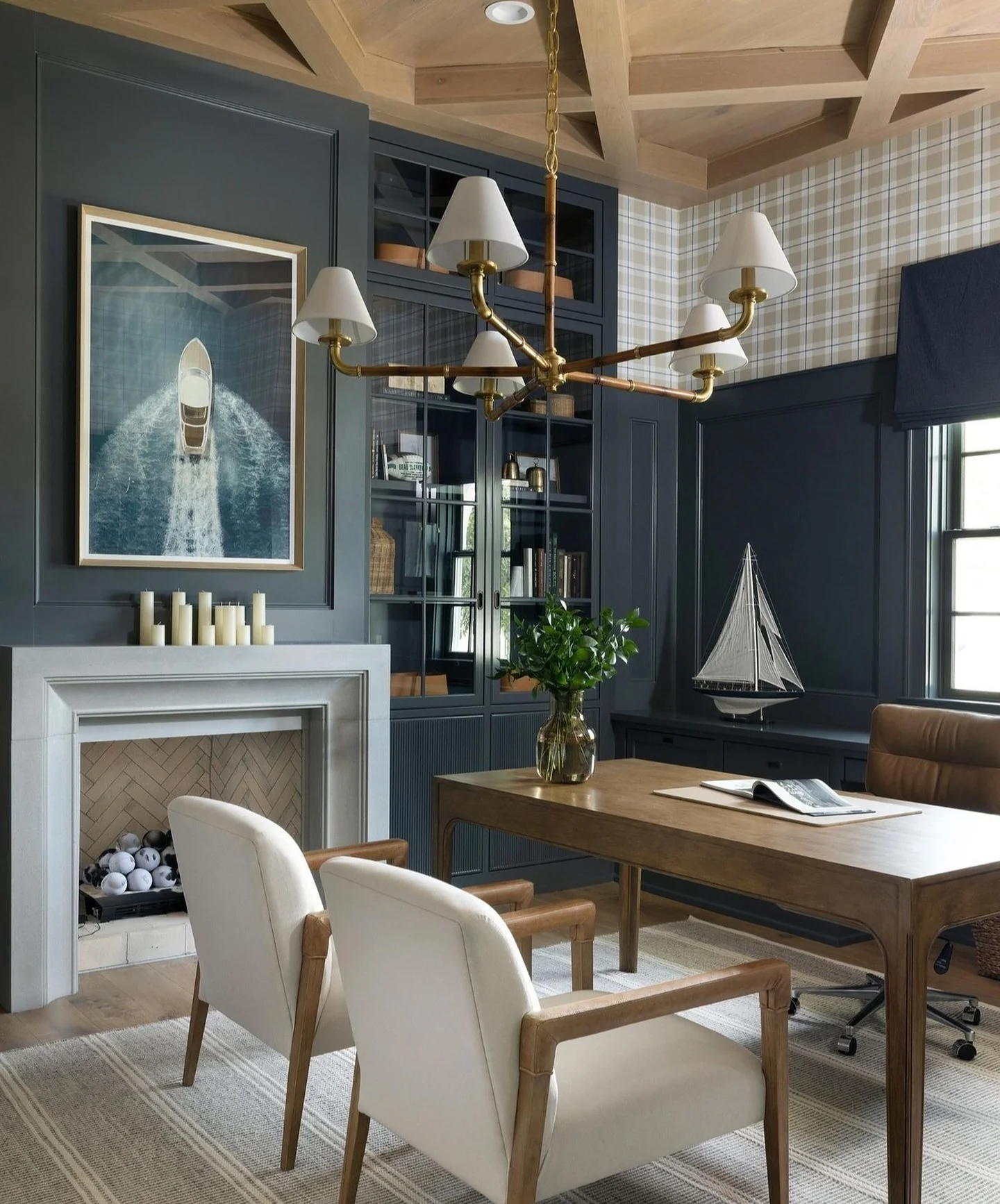 Dark Teal Built-Ins Contrast Plaid Wallpaper