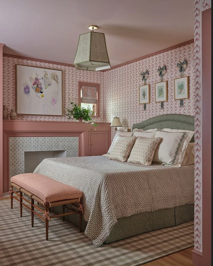 Introduce a Playful Victorian Backdrop with Pink and White Patterned Wallpaper