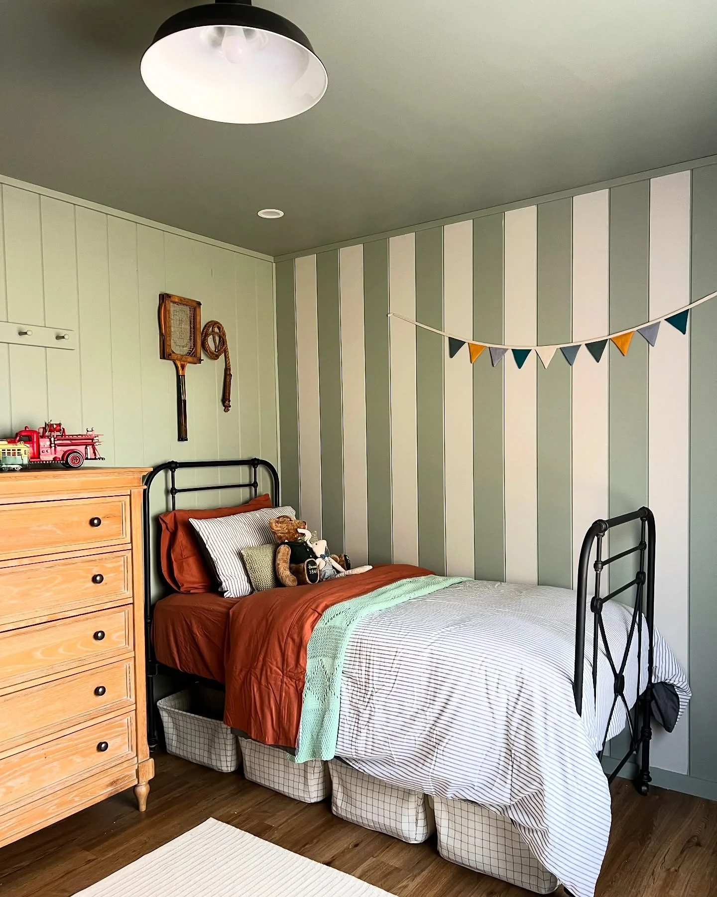 Soften the Walls with Sage and Cream Stripes