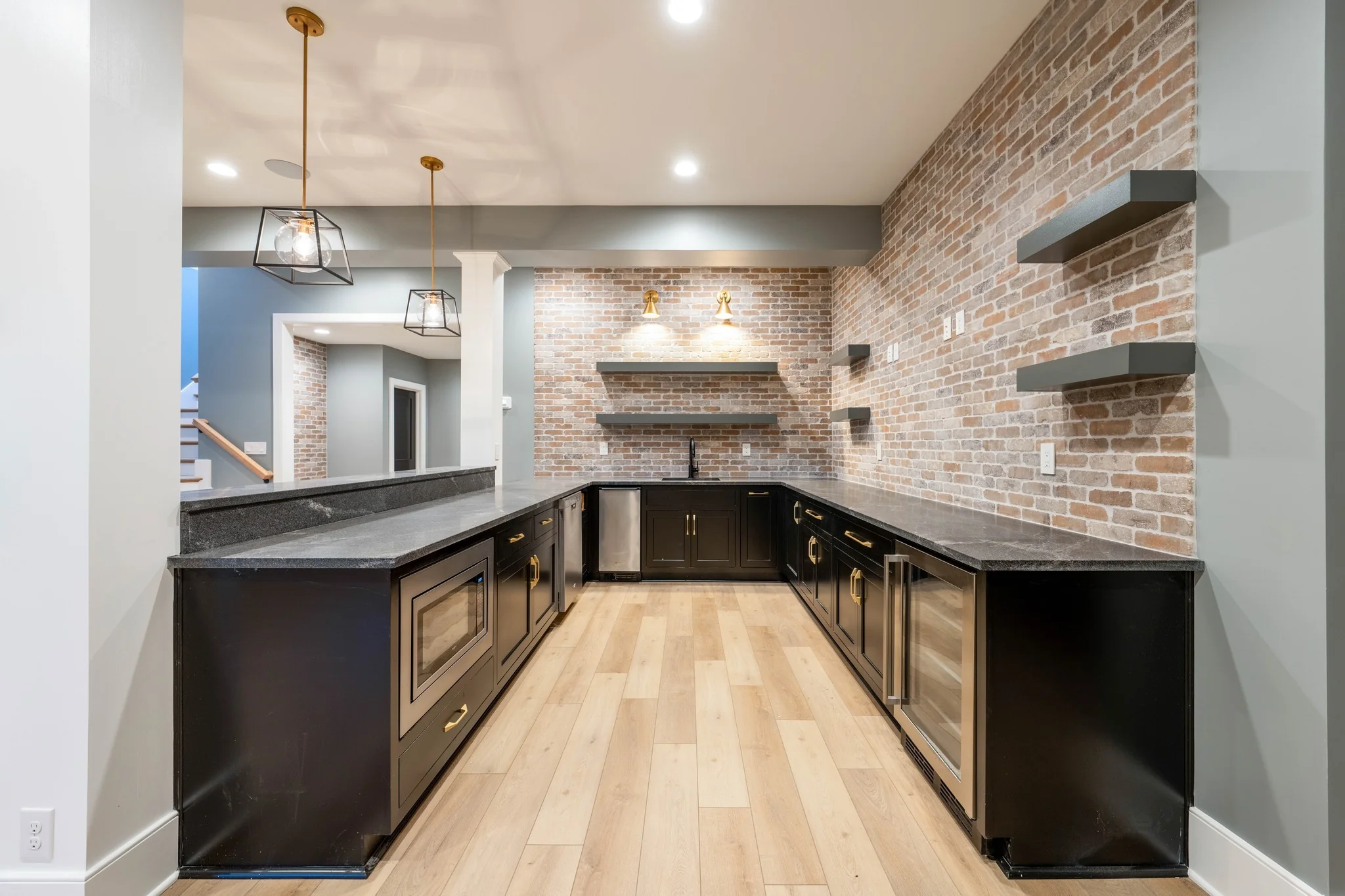 Floating Shelves Add Modern Storage to Brick Walls