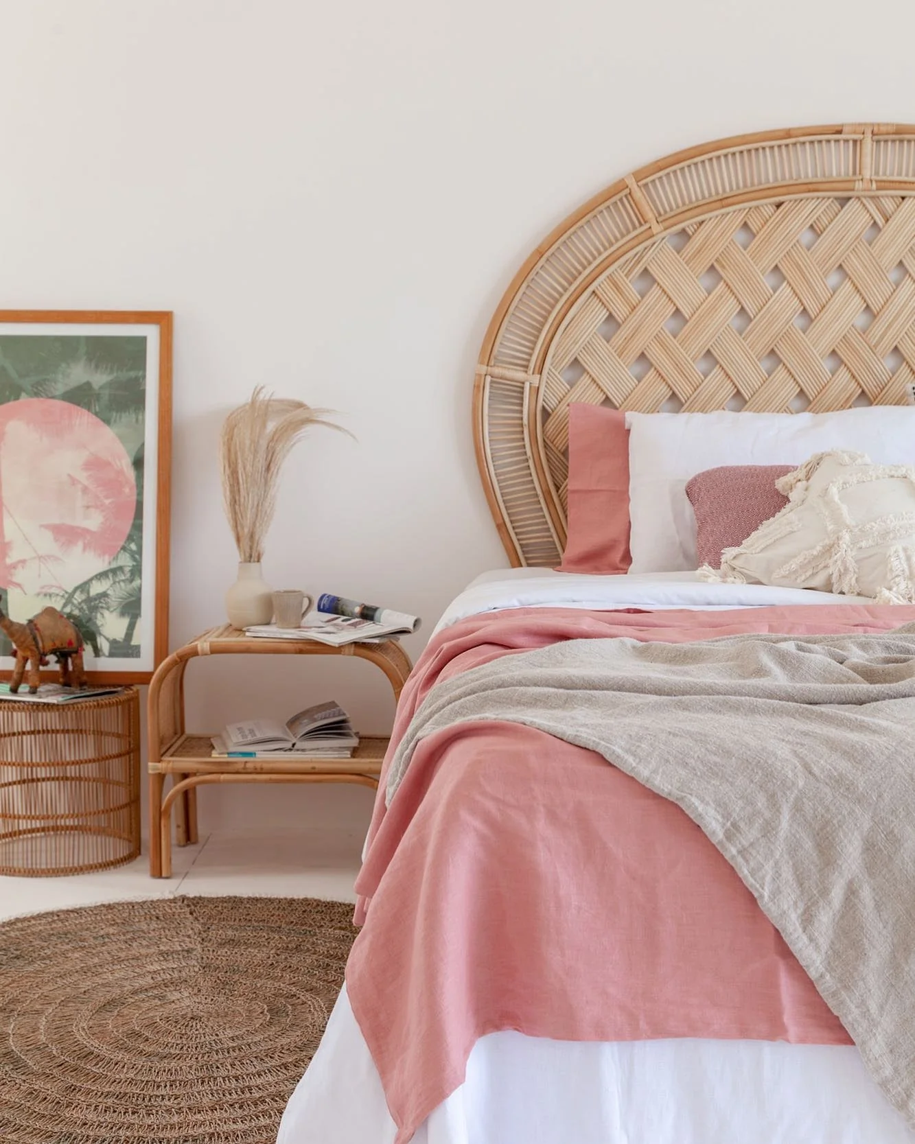 Woven Rattan Headboard Adds Natural Texture to the Bed